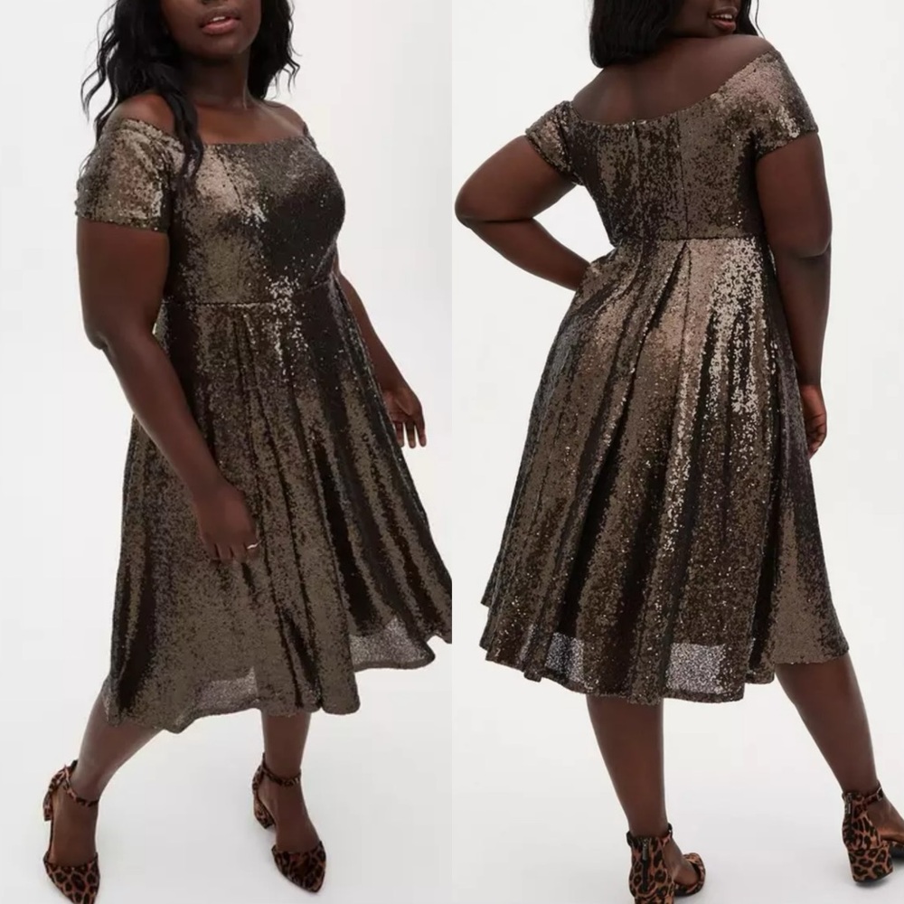 NEW Torrid Dark Chocolate Brown Sequin Off Shoulder Midi Dress 26 4X